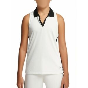 Nike Polo Shirt Womens Size LG White Sleeveless Collared Performance DRI-FIT Ath